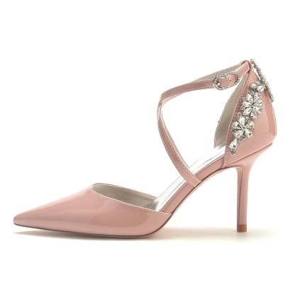 Bridal Stiletto Shoes for Women with Rhinestones and Patent Leather in Pointed Toe