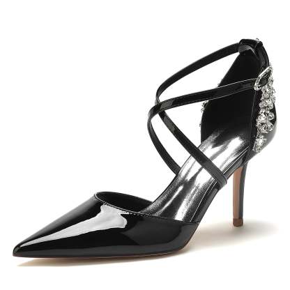 Bridal Stiletto Shoes for Women with Rhinestones and Patent Leather in Pointed Toe
