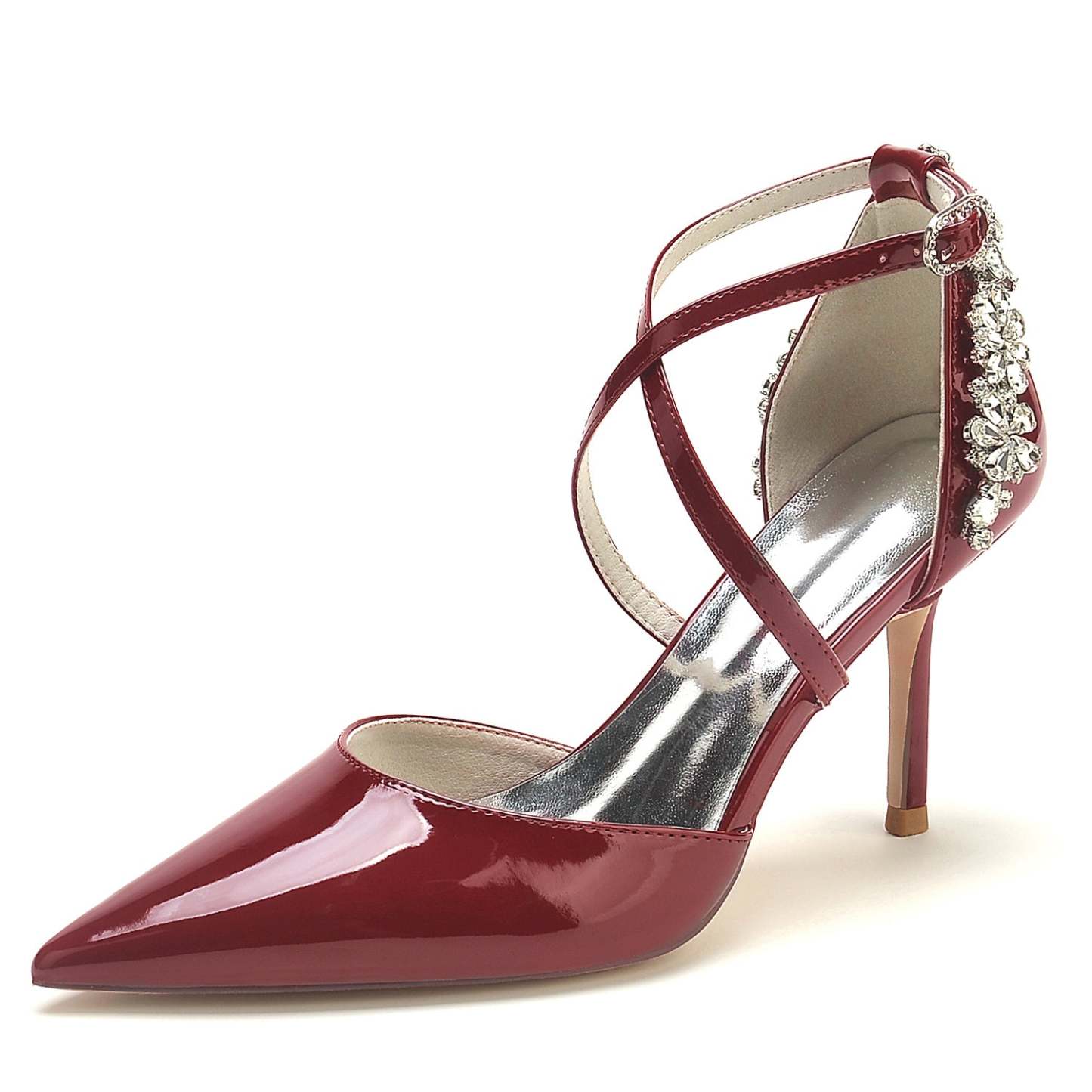 Bridal Stiletto Shoes for Women with Rhinestones and Patent Leather in Pointed Toe