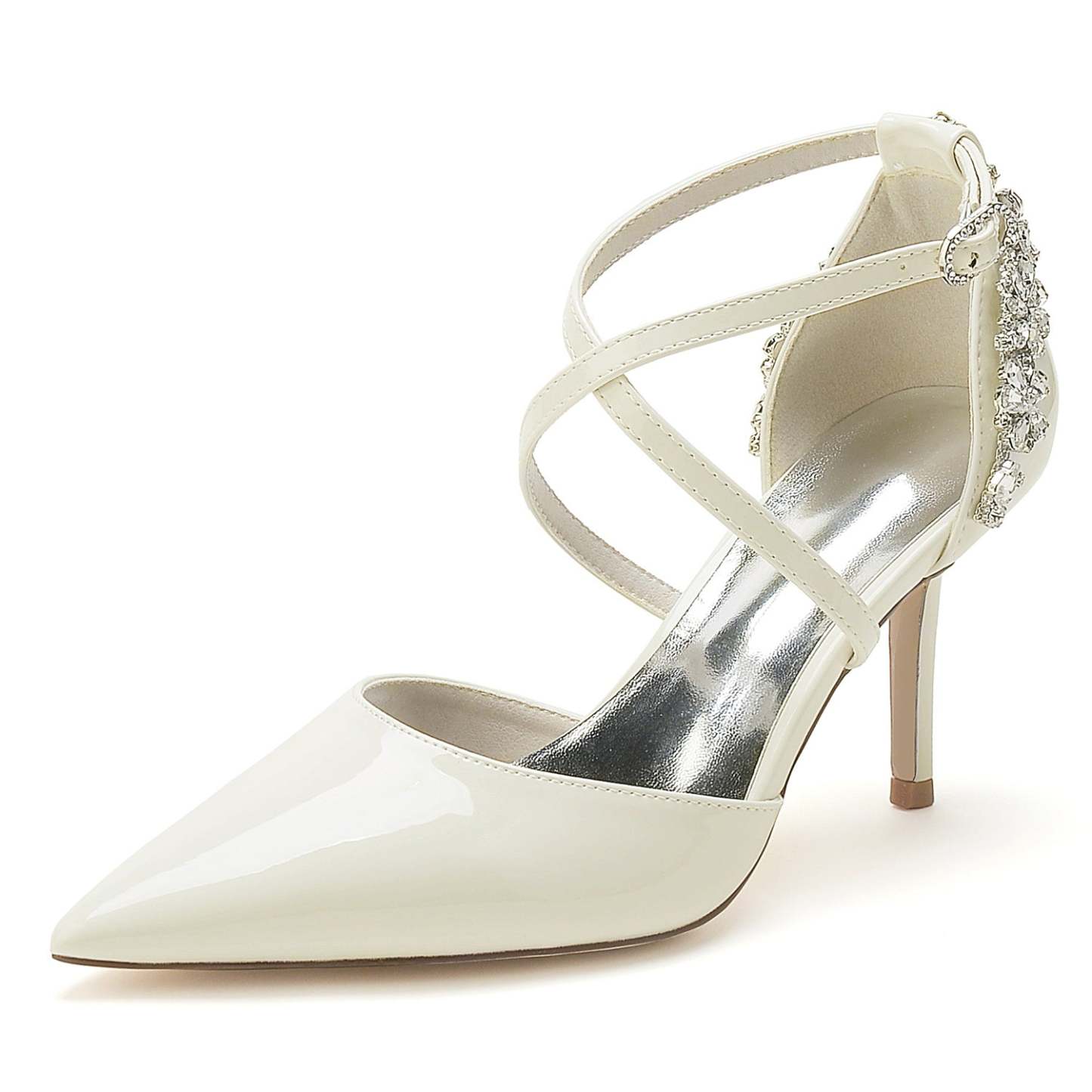 Bridal Stiletto Shoes for Women with Rhinestones and Patent Leather in Pointed Toe