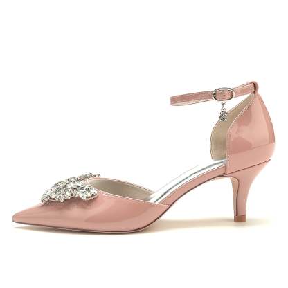 Bridal Shoes for Women with Crystal Buckle and Pointed Toe in Patent Leather