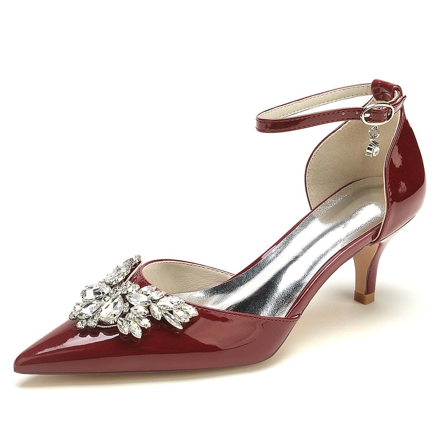 Bridal Shoes for Women with Crystal Buckle and Pointed Toe in Patent Leather
