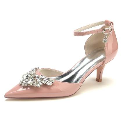 Bridal Shoes for Women with Crystal Buckle and Pointed Toe in Patent Leather
