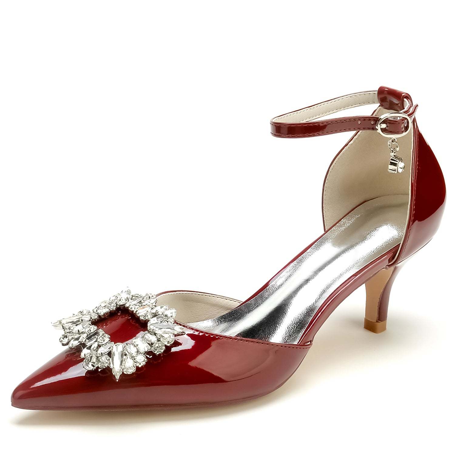 Bridal Shoes for Women with Square Rhinestone Mid Pointed Toe in Patent Leather