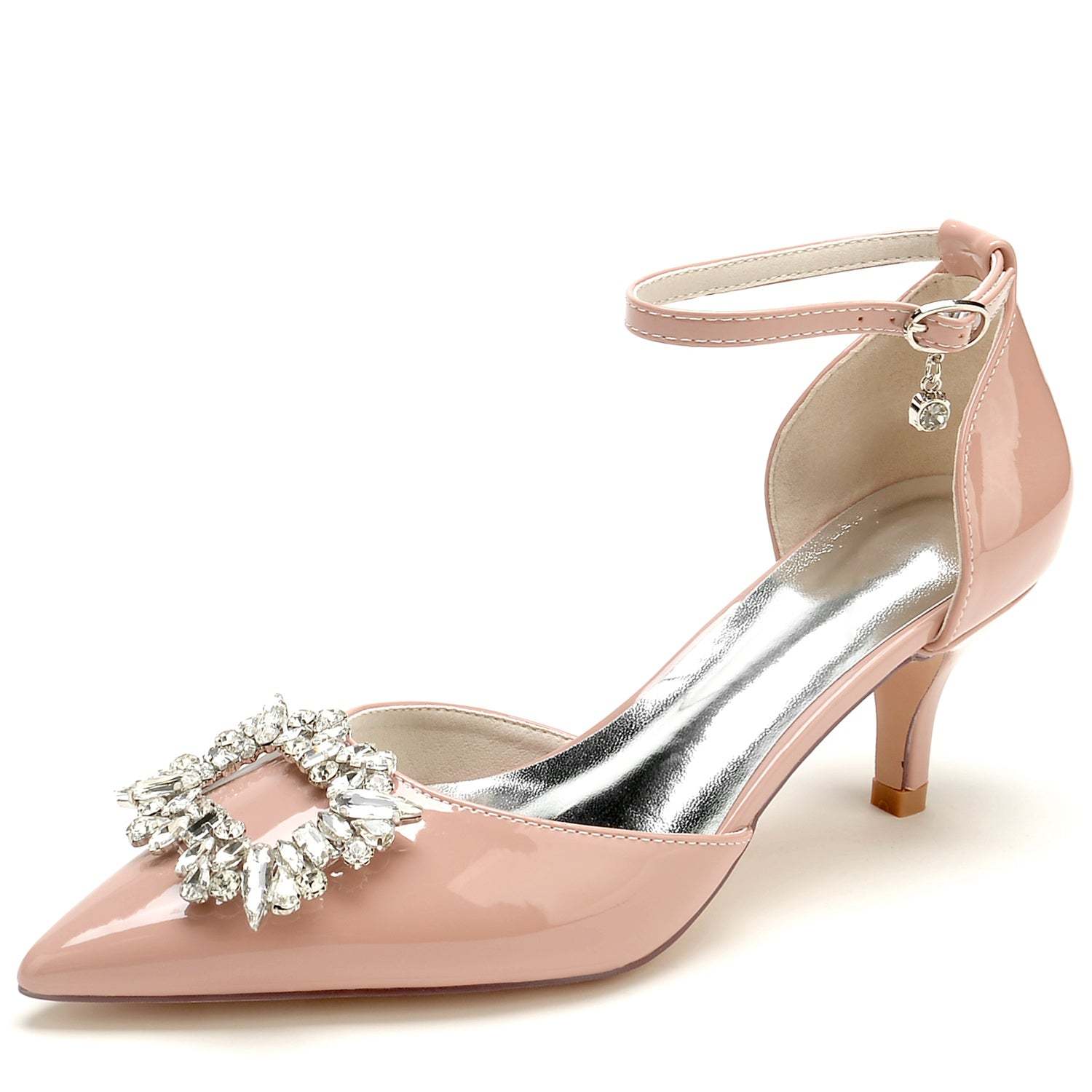 Bridal Shoes for Women with Square Rhinestone Mid Pointed Toe in Patent Leather