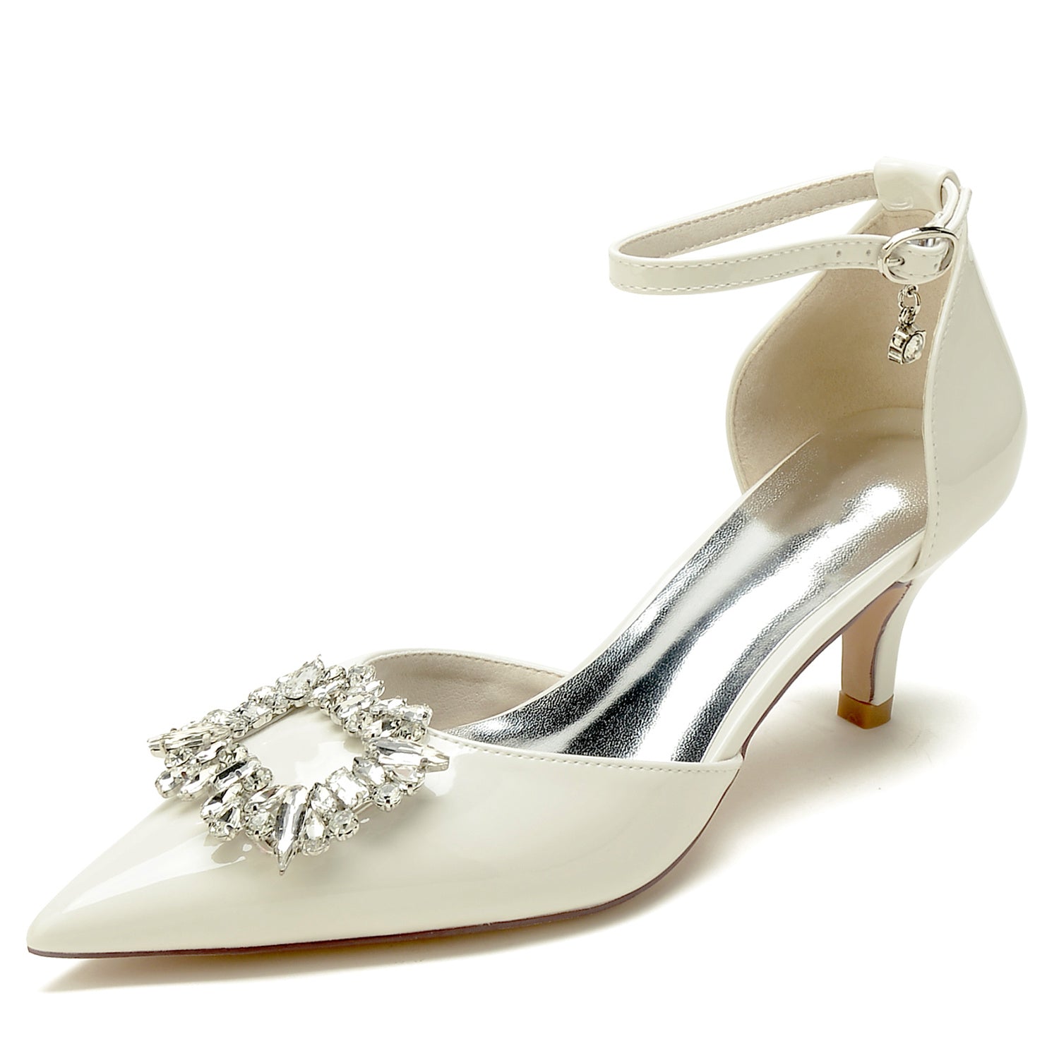 Bridal Shoes for Women with Square Rhinestone Mid Pointed Toe in Patent Leather