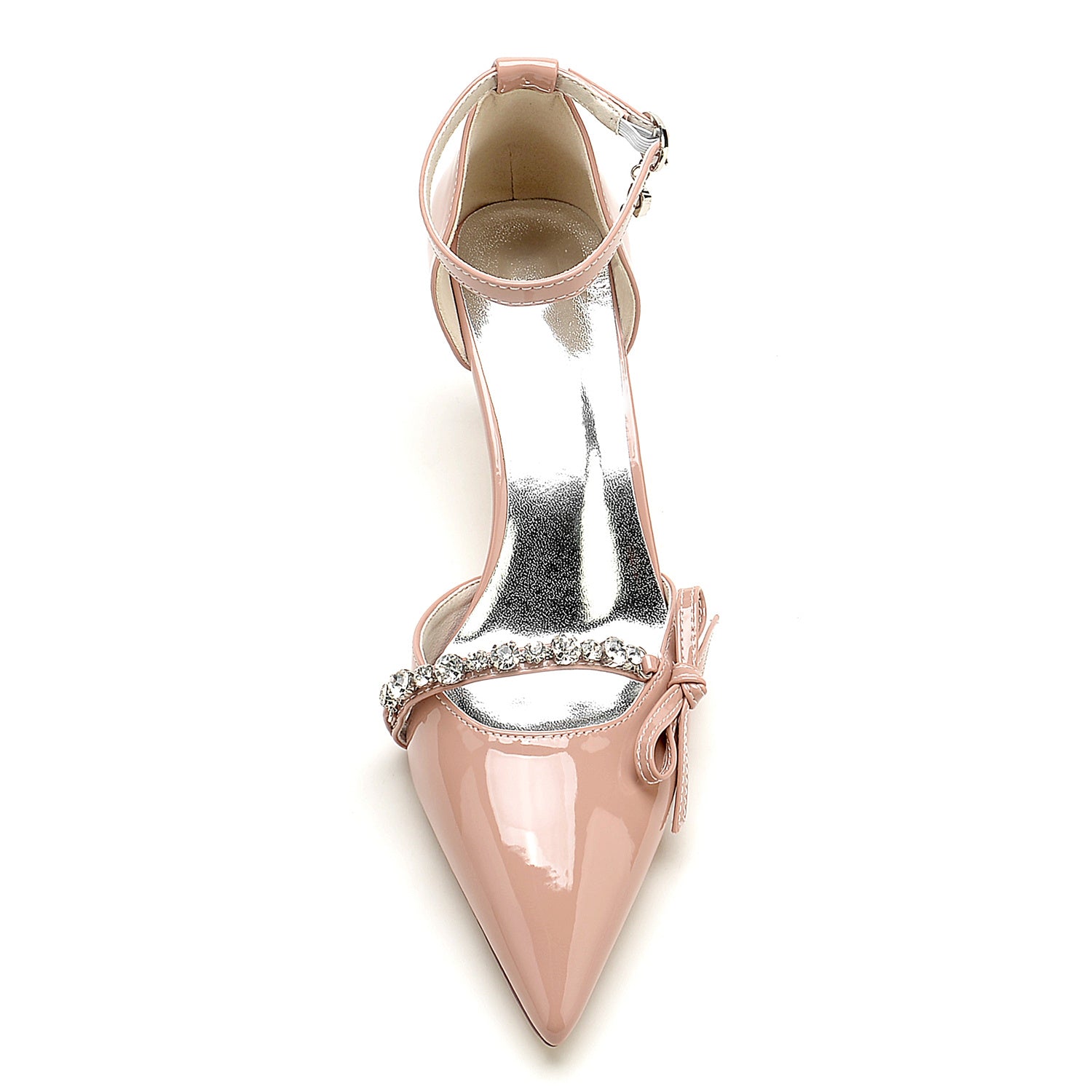 Bridal Shoes for Women with Rhinestone Bow and Pointed Toe in Patent Leather