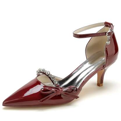 Bridal Shoes for Women with Rhinestone Bow and Pointed Toe in Patent Leather