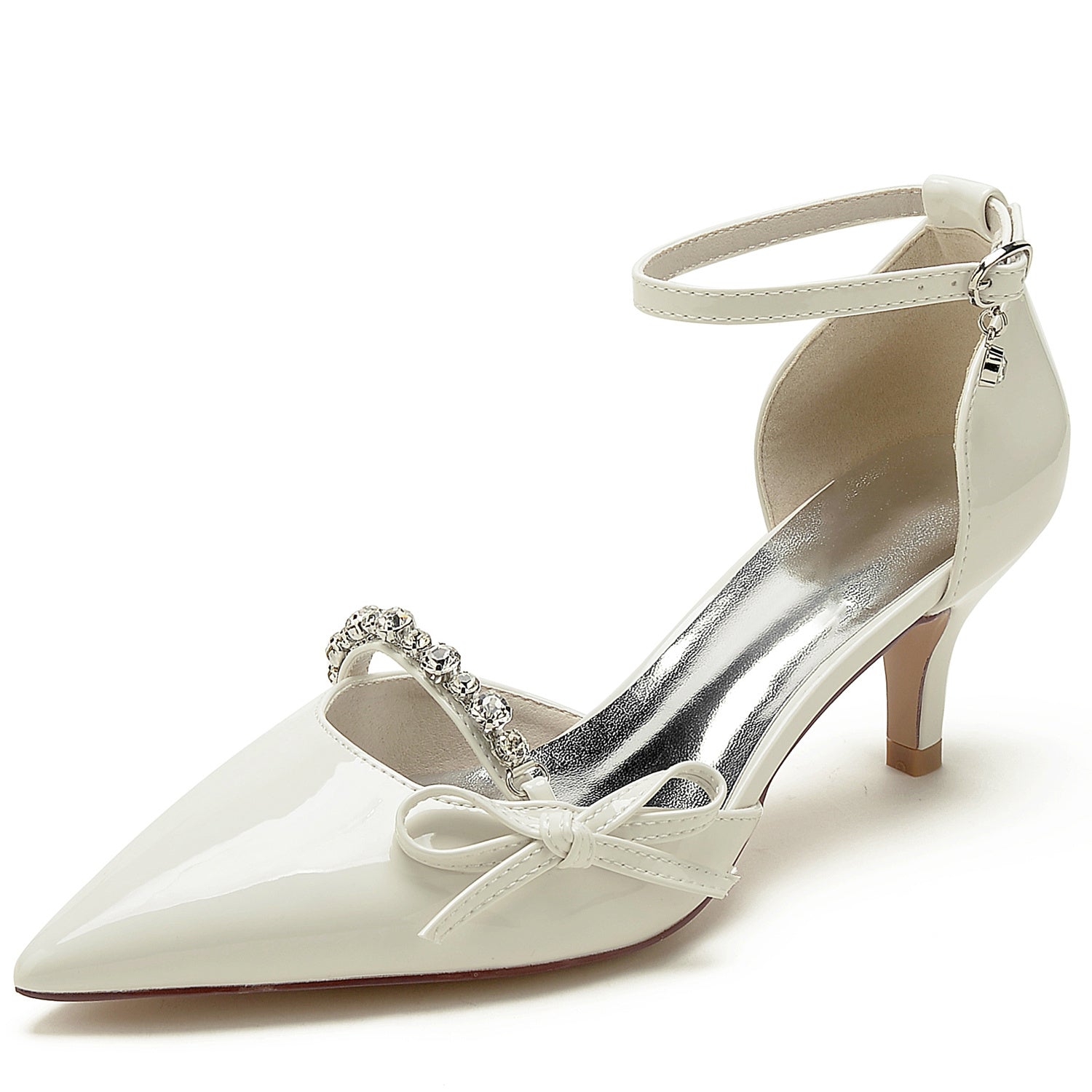 Bridal Shoes for Women with Rhinestone Bow and Pointed Toe in Patent Leather
