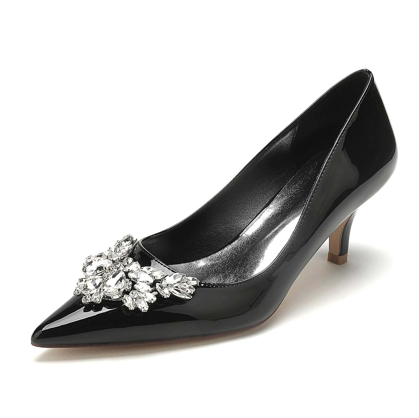 Bridal Shoes for Women with Rhinestones and Patent Leather in Mid Pointed Toe