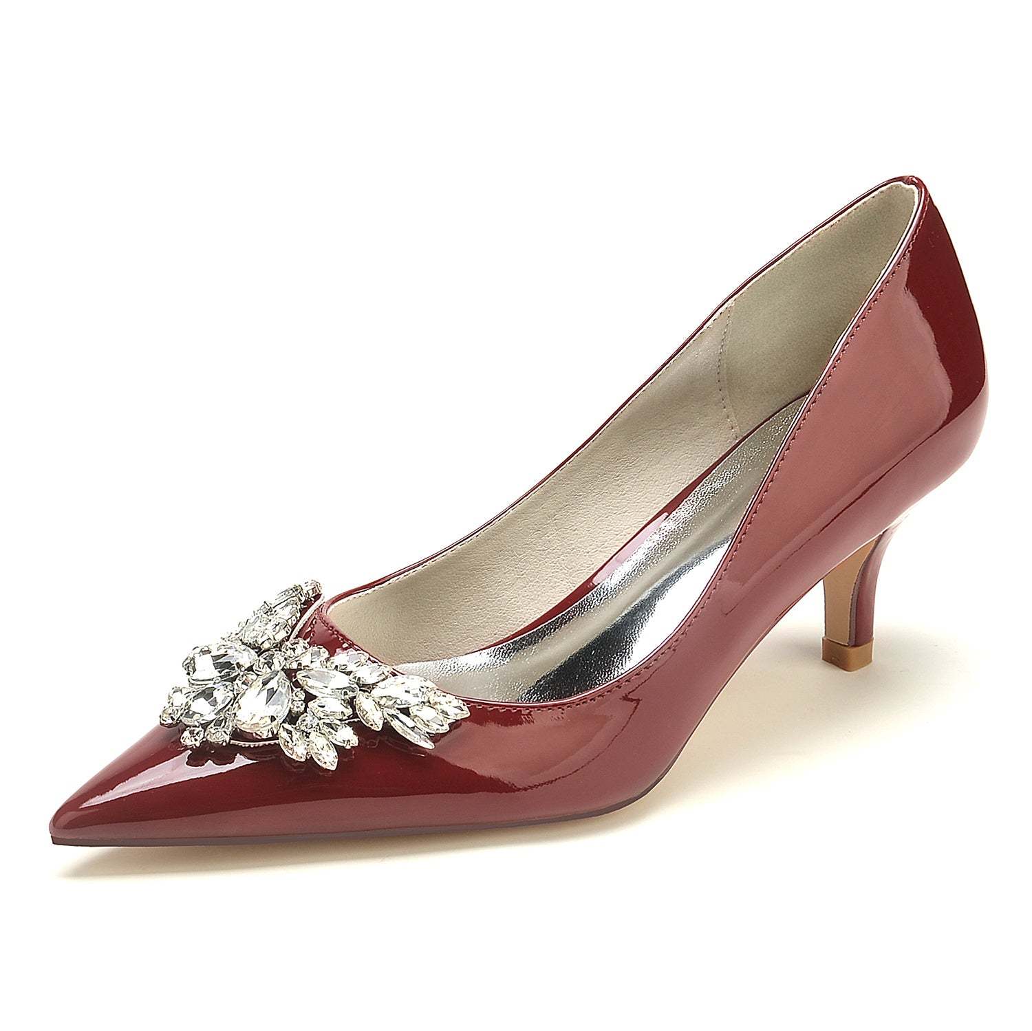 Bridal Shoes for Women with Rhinestones and Patent Leather in Mid Pointed Toe