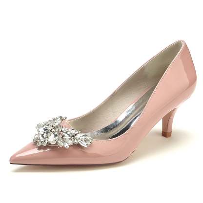Bridal Shoes for Women with Rhinestones and Patent Leather in Mid Pointed Toe