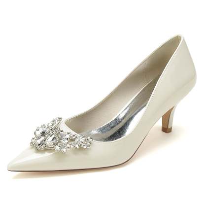 Bridal Shoes for Women with Rhinestones and Patent Leather in Mid Pointed Toe
