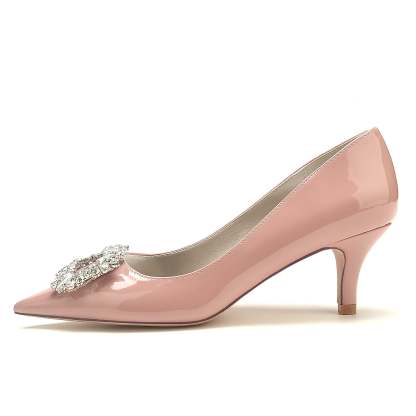 Bridal Shoes for Women with Crystal Square Toe in Patent Leather