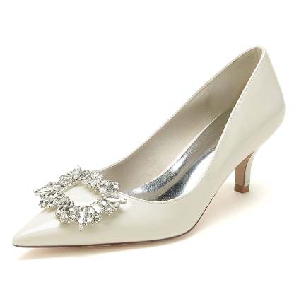 Bridal Shoes for Women with Crystal Square Toe in Patent Leather