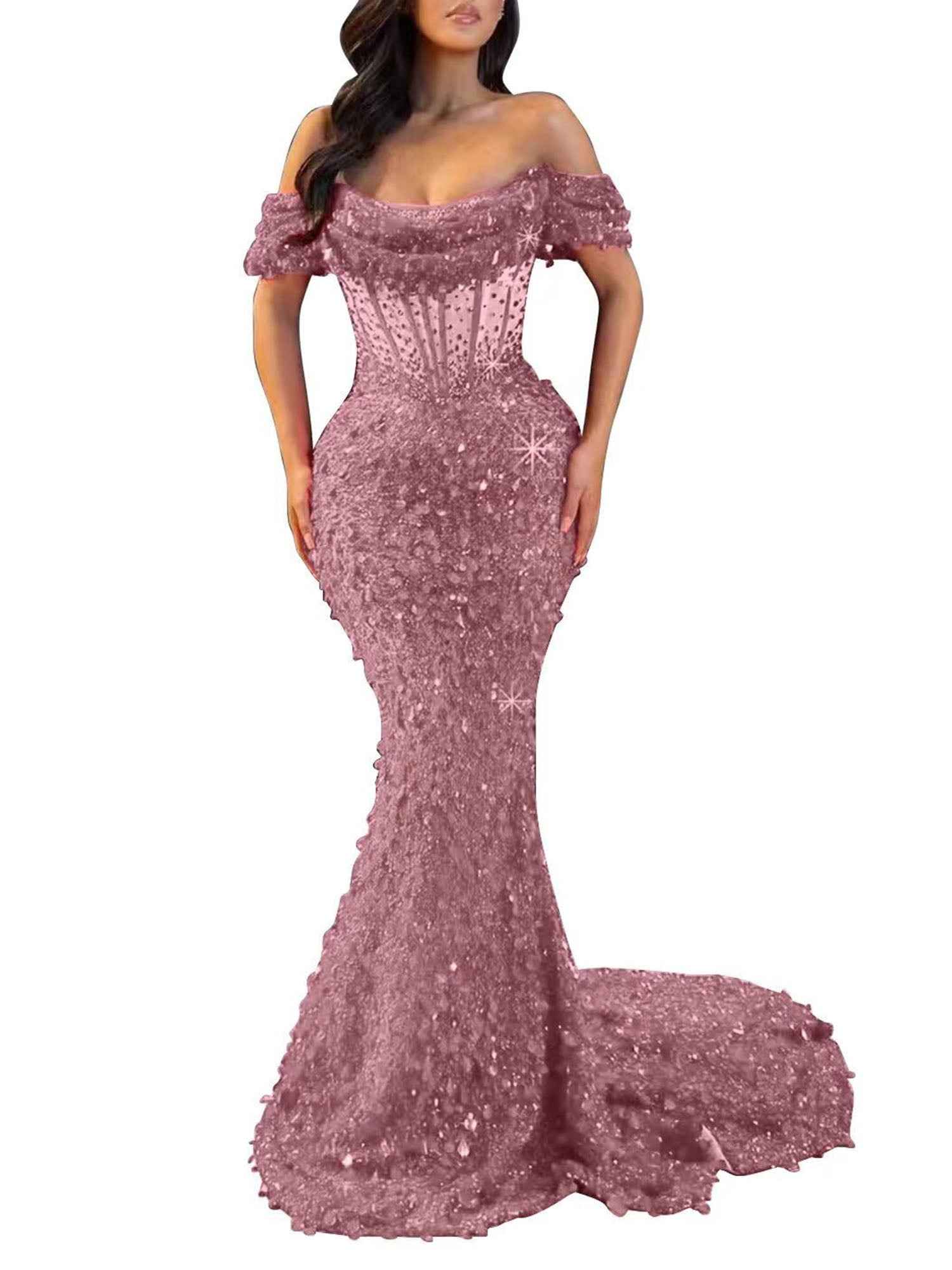 Trumpet/Mermaid Off The Shoulder Sequin Long Prom Dress