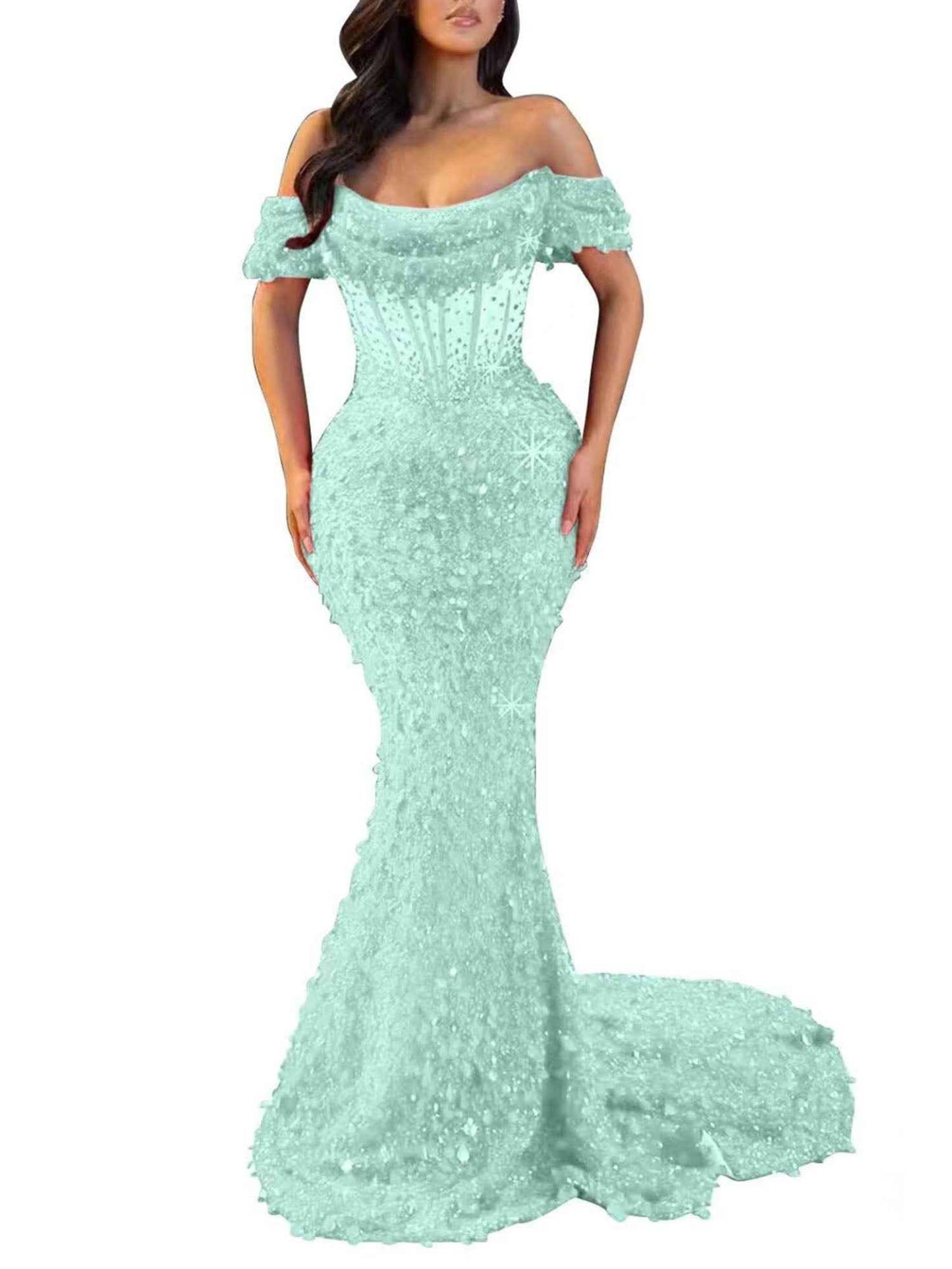 Trumpet/Mermaid Off The Shoulder Sequin Long Prom Dress