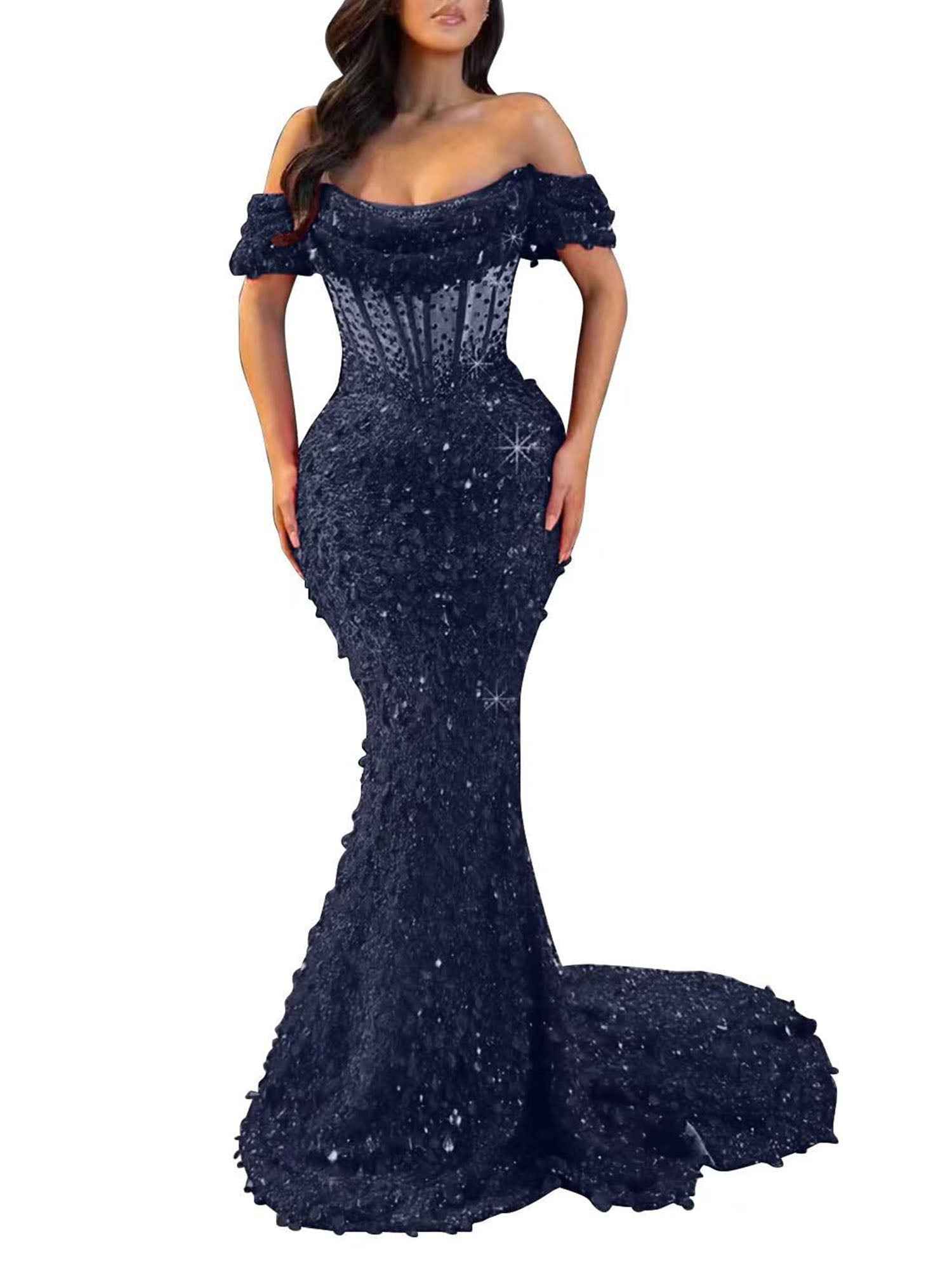 Trumpet/Mermaid Off The Shoulder Sequin Long Prom Dress