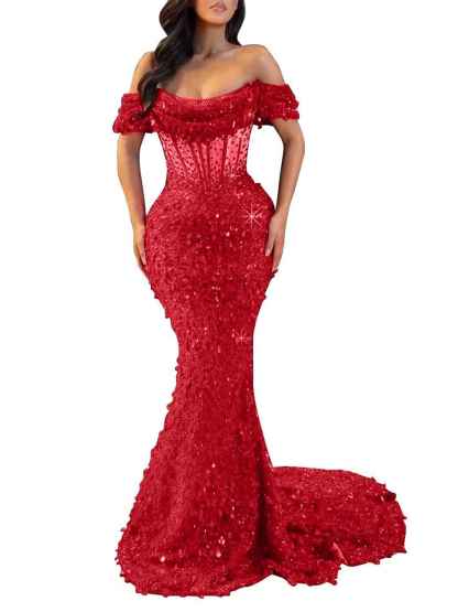 Trumpet/Mermaid Off The Shoulder Sequin Long Prom Dress