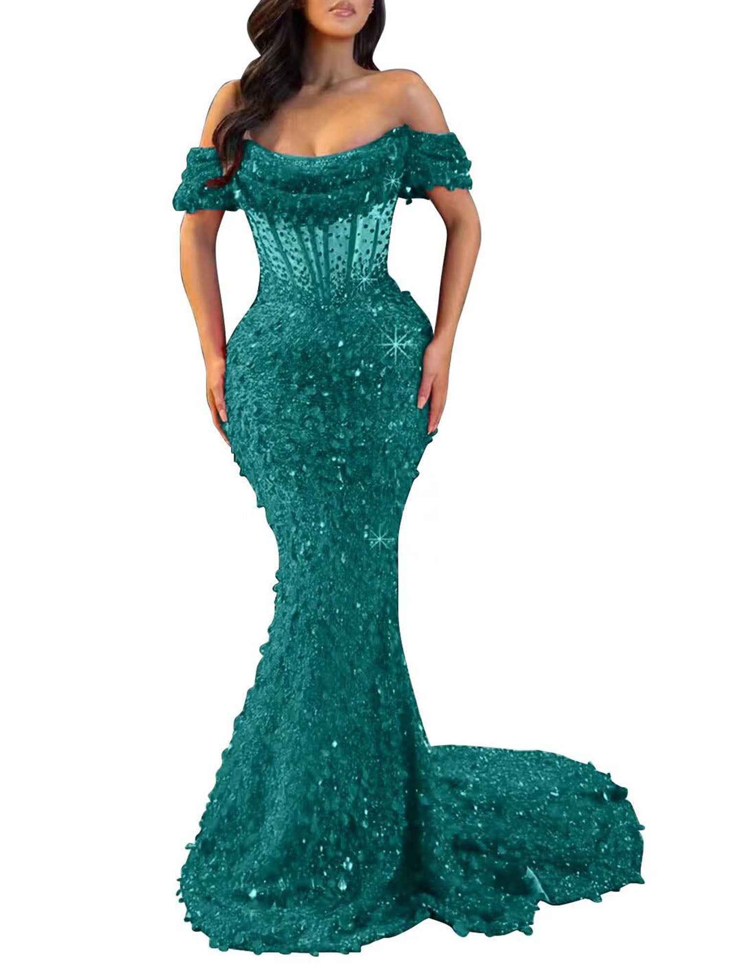 Trumpet/Mermaid Off The Shoulder Sequin Long Prom Dress