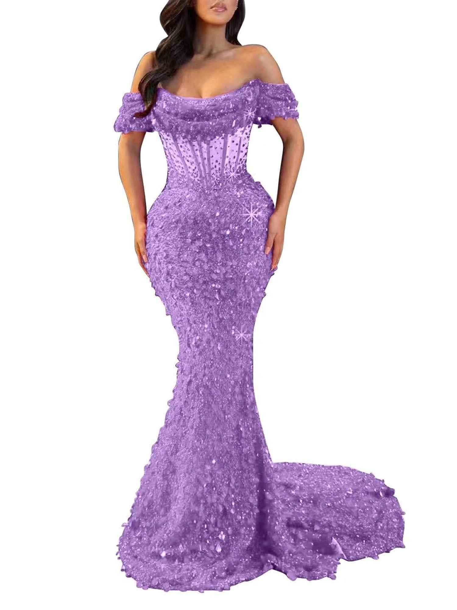 Trumpet/Mermaid Off The Shoulder Sequin Long Prom Dress