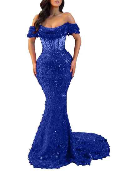 Trumpet/Mermaid Off The Shoulder Sequin Long Prom Dress