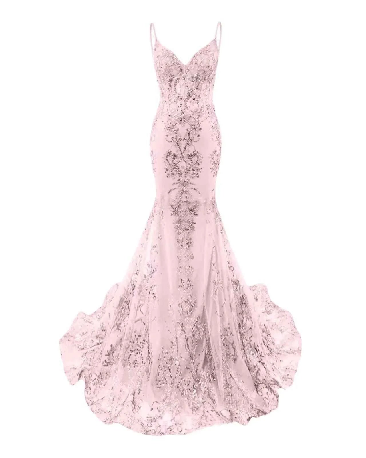 Trumpet/Mermaid Spaghetti Straps Sparkly Sequin Lace Applique Long Prom Dress