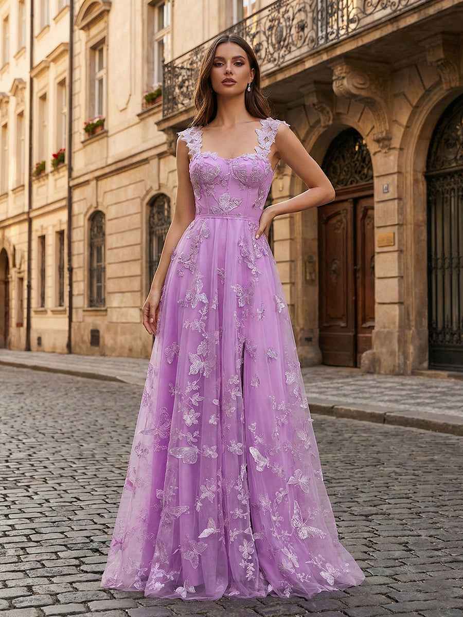 Sage Green Sweetheart A Line Butterfly Tulle Corset Prom Dress