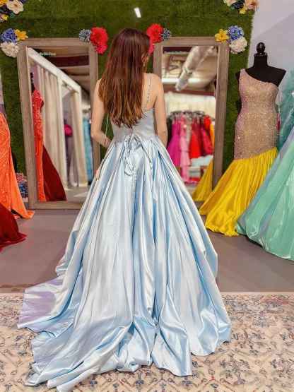 Satin A-Line Asymmetric Draped Bodice Crystal Beading Prom Dress