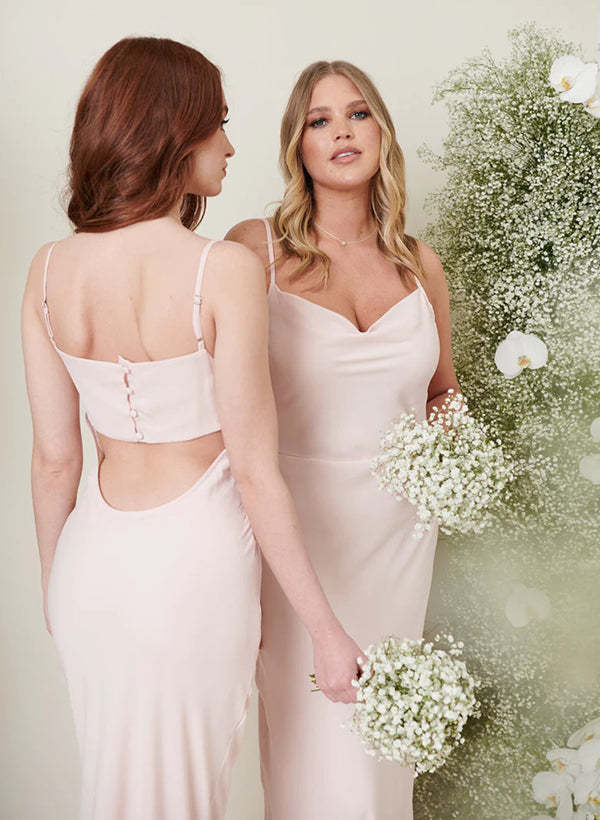 Long Floor-length Bridesmaid Dresses with Spaghetti Strap Sheath/Column Design