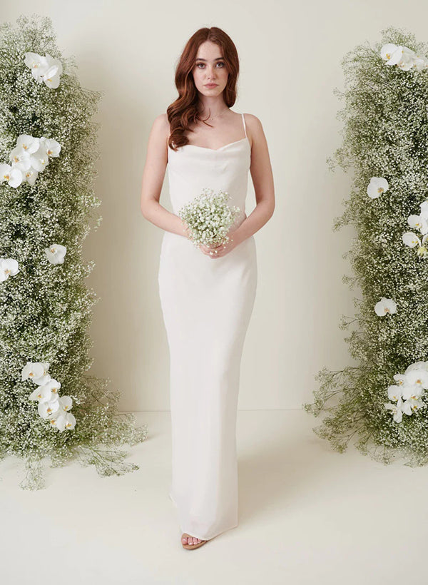 Long Floor-length Bridesmaid Dresses with Spaghetti Strap Sheath/Column Design