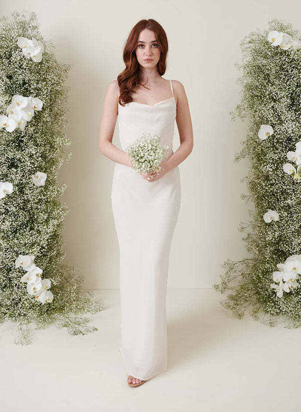 Long Floor-length Bridesmaid Dresses with Spaghetti Strap Sheath/Column Design