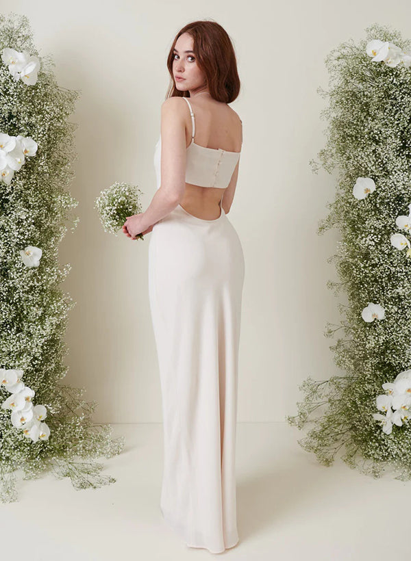 Long Floor-length Bridesmaid Dresses with Spaghetti Strap Sheath/Column Design