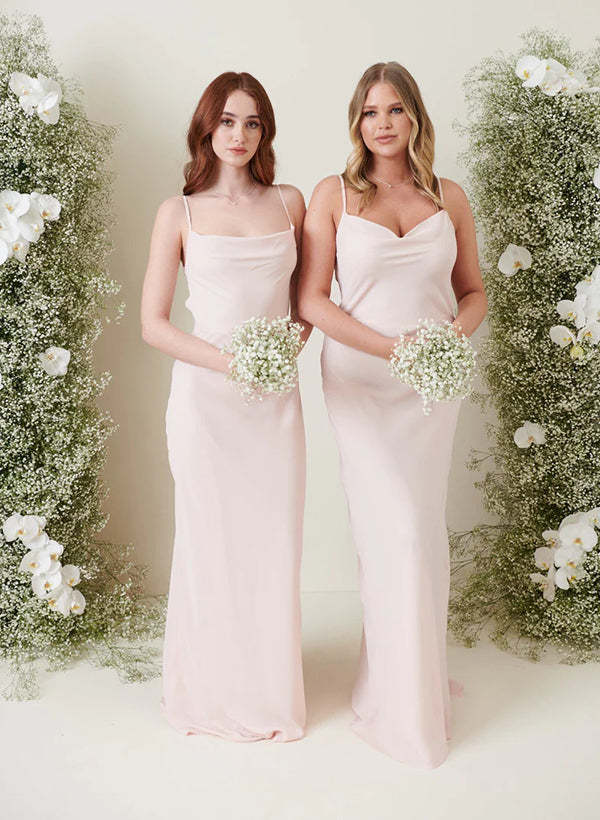 Long Floor-length Bridesmaid Dresses with Spaghetti Strap Sheath/Column Design