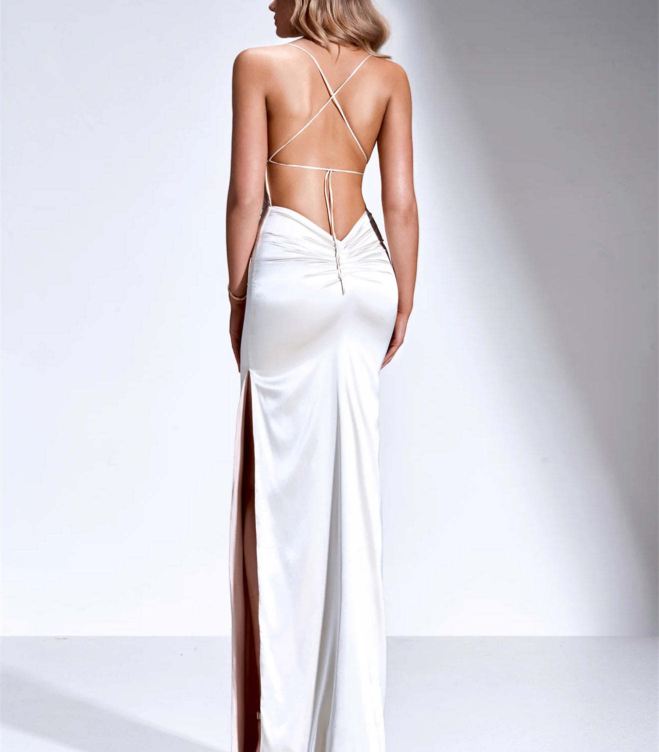 Sleeveless Floor-Length Evening Gown with Spaghetti Straps and Side Split