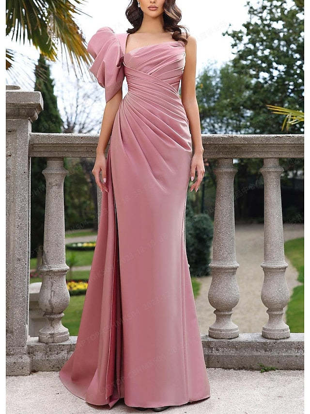 One-Shoulder Long Prom Gown with Sheath/Column Silhouette