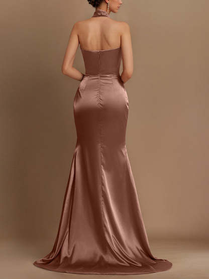 Floor-length Halter Prom Dresses in Sheath/Column Style