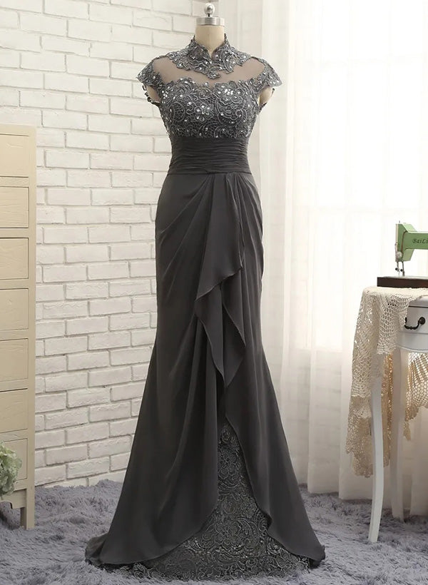 High Neck Floor-Length Sheath/Column Gowns for the Mother of the Bride