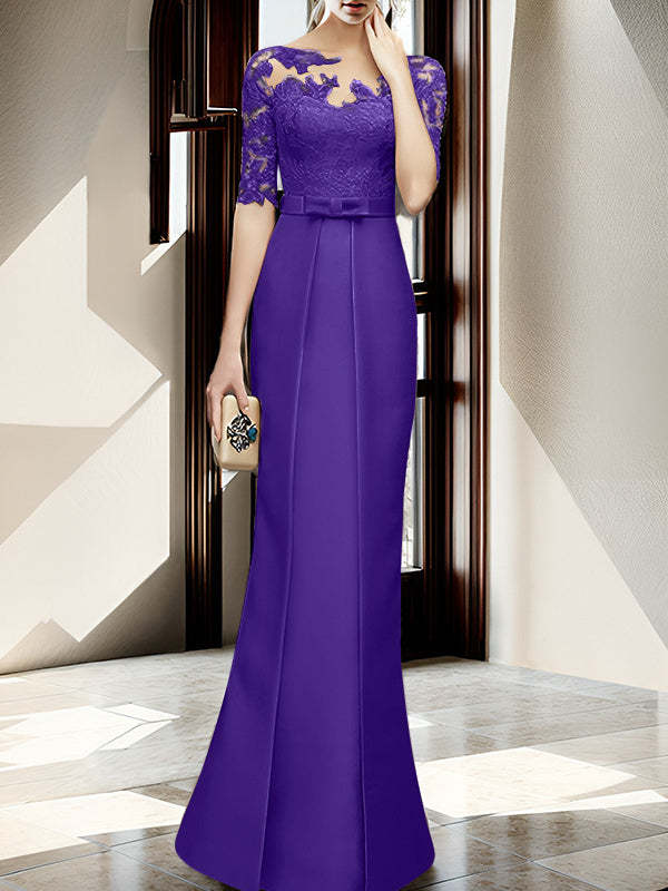 Floor-length Mother of the Bride Dresses with Sheath/Column Illusion Neck