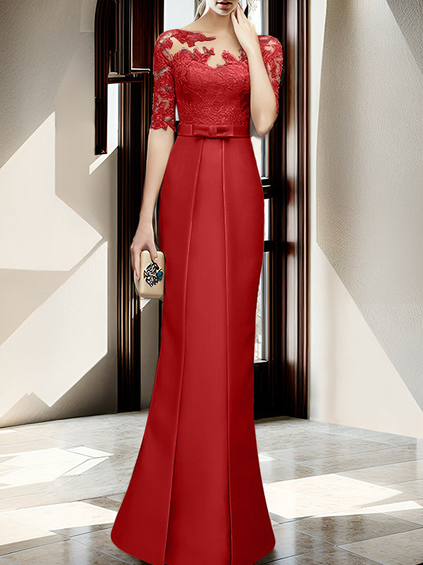 Floor-length Mother of the Bride Dresses with Sheath/Column Illusion Neck