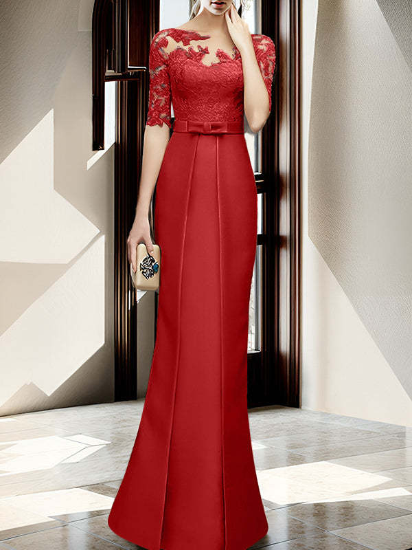 Floor-length Mother of the Bride Dresses with Sheath/Column Illusion Neck