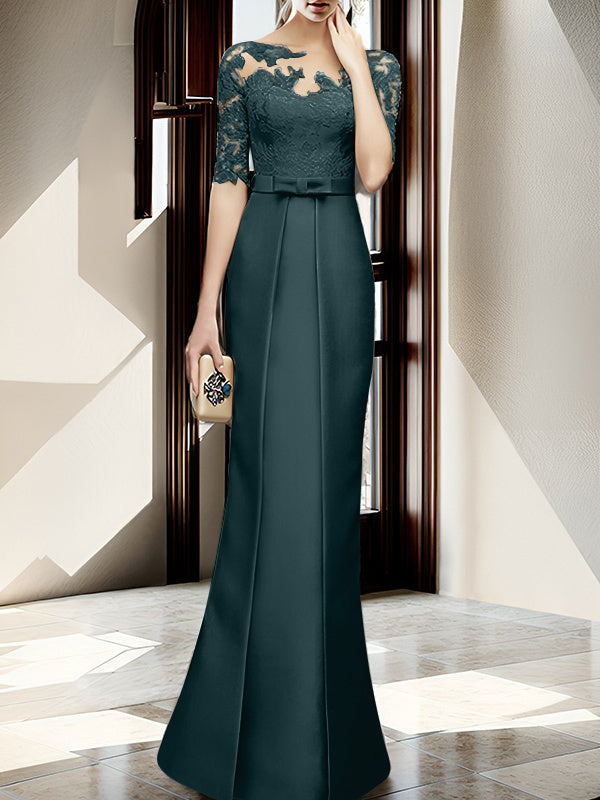 Floor-length Mother of the Bride Dresses with Sheath/Column Illusion Neck
