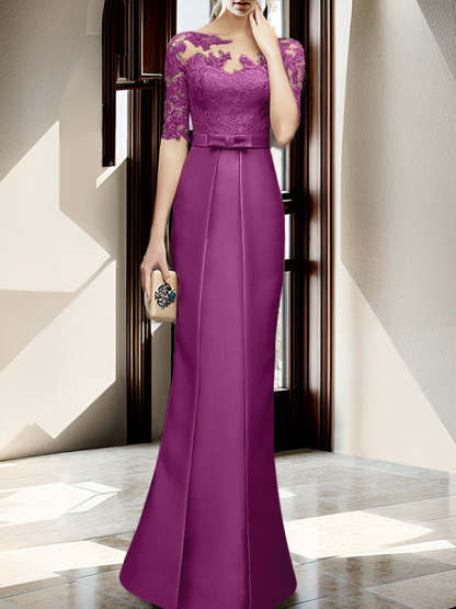 Floor-length Mother of the Bride Dresses with Sheath/Column Illusion Neck