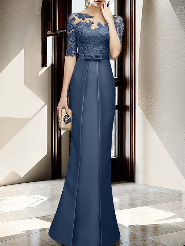Floor-length Mother of the Bride Dresses with Sheath/Column Illusion Neck