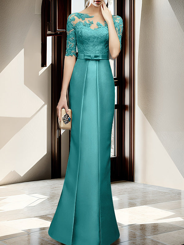 Floor-length Mother of the Bride Dresses with Sheath/Column Illusion Neck