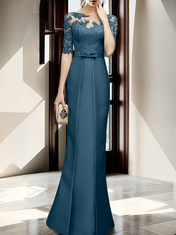 Floor-length Mother of the Bride Dresses with Sheath/Column Illusion Neck