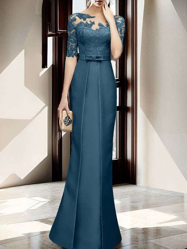 Floor-length Mother of the Bride Dresses with Sheath/Column Illusion Neck