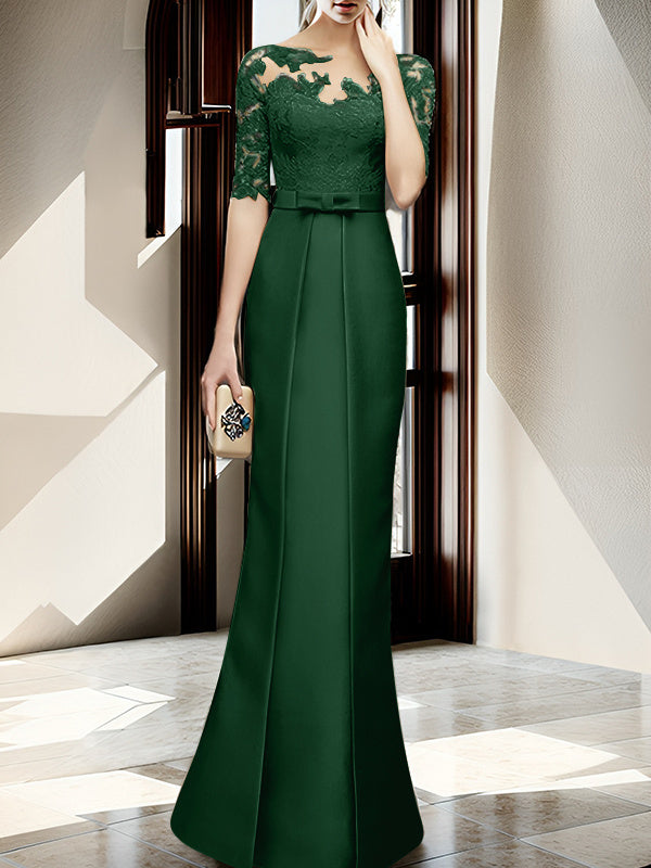 Floor-length Mother of the Bride Dresses with Sheath/Column Illusion Neck