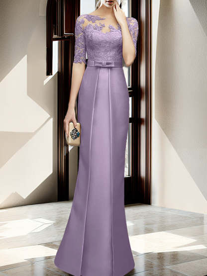Floor-length Mother of the Bride Dresses with Sheath/Column Illusion Neck