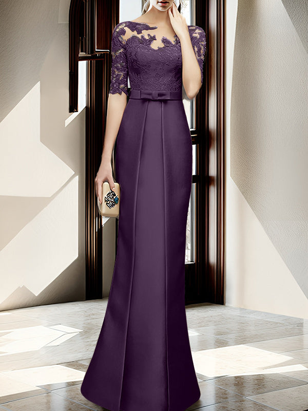 Floor-length Mother of the Bride Dresses with Sheath/Column Illusion Neck
